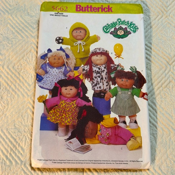 Butterick 5662 Cabbage Patch Kids Doll Clothes 6 Outfits 1998 Vintage 14” Dolls - Picture 1 of 11